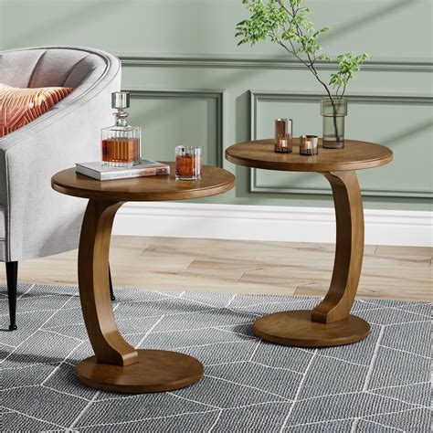 Tribesigns C-Shaped End Table, Mid-Century Wooden Round Side Table for ...