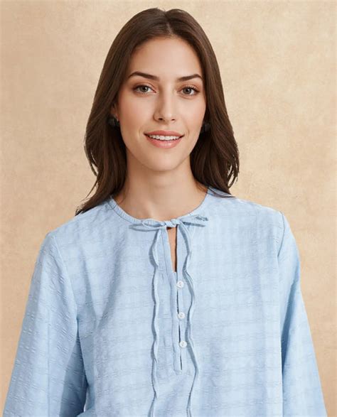 Rareism Women's Metio Blue Polyester Blend Tie-Up Neck Plain Relaxed F