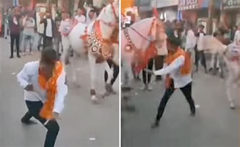 बारात में अजीबोगरीब डांस कर 'हवाबाजी' कर रहे शख्स को घोड़े ने मारी ऐसी ...
