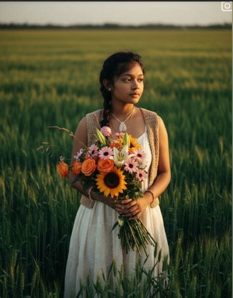 Gemini AI Prompt: Girl in field full of grass holding a bouquet — Free ...