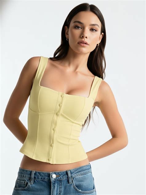 Shop Yellow Shoulder Strap Front Buttoned Tank - for Women | OUTZIDR ...