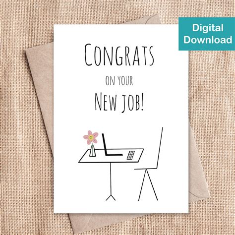 Printable New Job Congratulations Card - Instant Digital Download - Say Congrats to Friends or ...