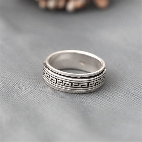 Silver Aztec Greek Key Spinner Silver Ring – Gemsrush