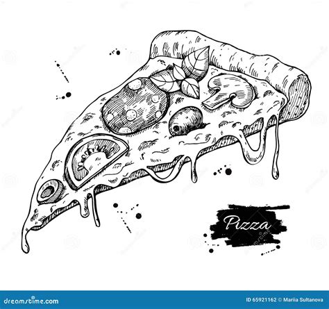 Vector Pizza Slice Drawing. Hand Drawn Pizza Illustration Stock Vector ...