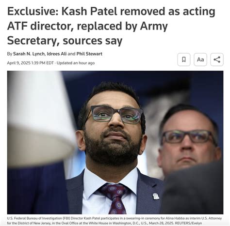FBI Director Kash Patel Replaced by Army Secretary Daniel Driscoll as ...