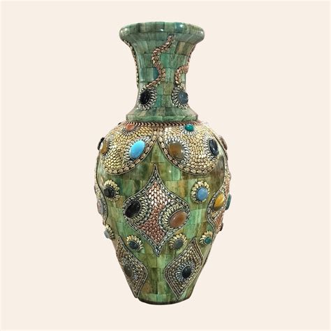 The Bombay Store Camel Bone Flower Vase with Stonework 18 in