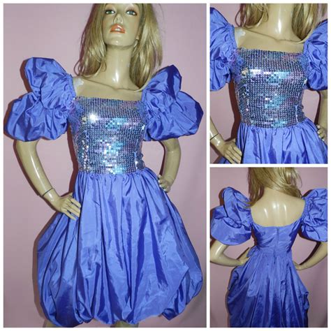 Vintage 1980s Blue SEQUINNED PUFF slvd BUBBLE hem Prom Party Dress 8 ...