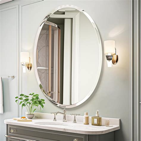 Latitude Run® Elegant Frameless Oval Wall Mirror Beveled Edge Bathroom ...