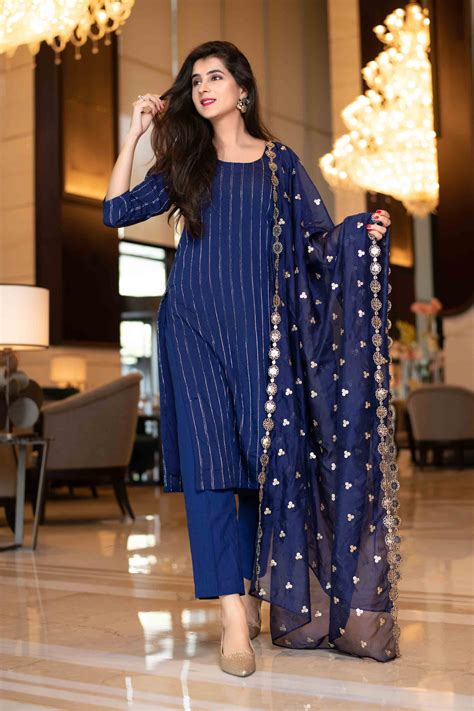 Copy of Royal Blue Kurta Set With Organza Dupatta - S | Kurti designs ...