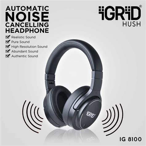 iGRiD-Hush Active Noise Cancelling Over The Ear Bluetooth Headphones ...