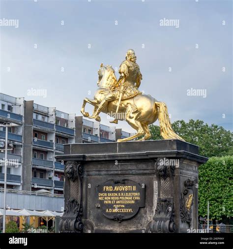 Golden equestrian statue of August the Strong in Dresden with the ...