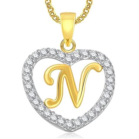 Buy Astonish Gold Plated Alphabet 'N' Letter Heart Pendant Locket With ...
