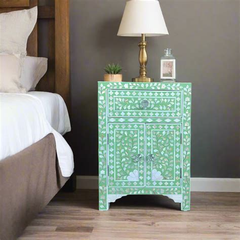 MOP 1 Drawer 2 Door Bedside Table Light Green – Luxury Handicrafts