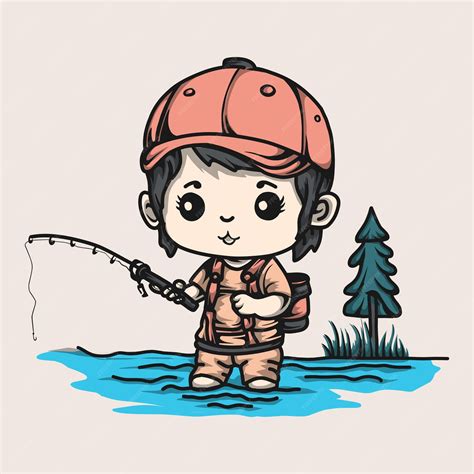 かわいいちび釣りキャラクターぬりえイラスト | Premium AI生成ベクトル画像