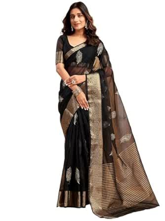 Buy Satrani Women's Organza Sequins Embroidery Jacquard Saree with ...
