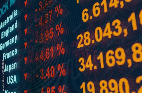 Stock exchange is falling. LED display with stock information of ...