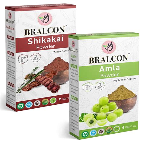 BRALCON Organic Amla Powder, Shikakai Powder Combo -200g (100g x 2 Pack ...