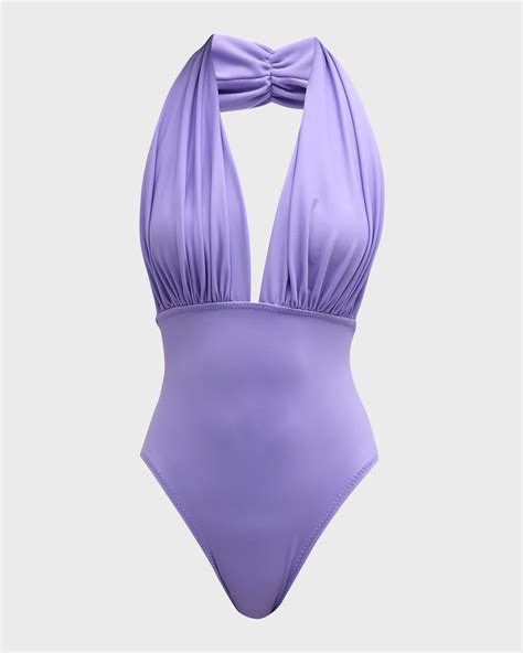 Norma Kamali Halter Low-Back One-Piece Swimsuit | Neiman Marcus