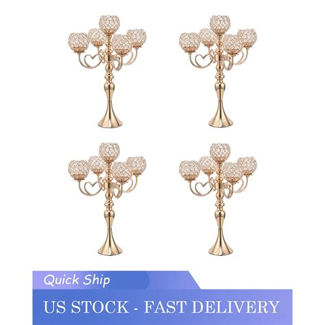 Vincidern 5 Arm Golden Crystal Candle Holders, Metal Elegant Candelabra ...
