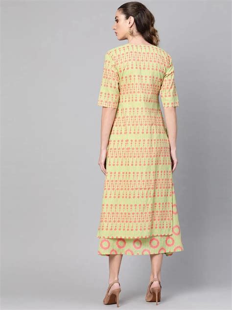 Buy Green Printed Cotton Dress With Shrug Online at Rs.1362 | Libas