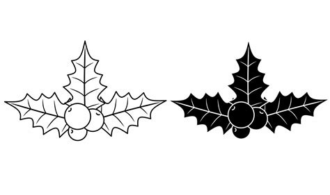 outline silhouette Christmas holly berries icon set isolated on white ...