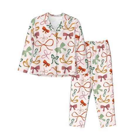 2 Piece Womens Pajama Sets - Colorful Bow Knots Soft Sleepwear Comfy ...