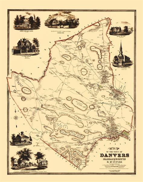 Historic City Map - Danvers Massachusetts County - Friend 1852 - 23 x ...