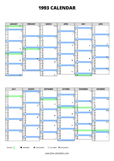 1993 calendar ≡ free-calendars.com