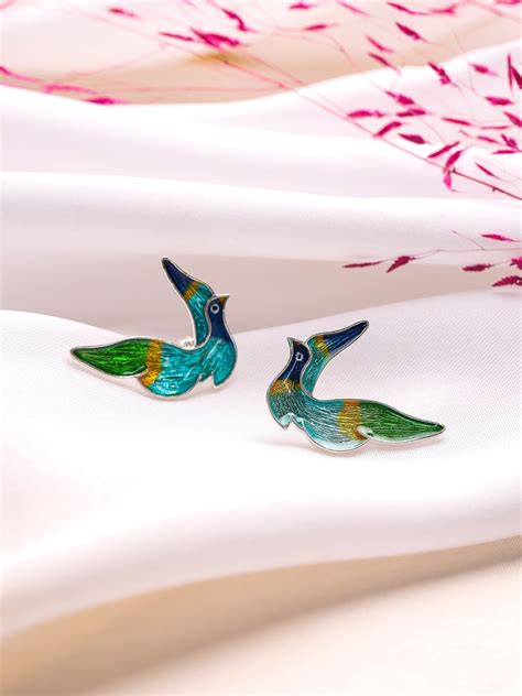 Buy Enamel Leaf Earrings in Rhodium at Kicky & Perky