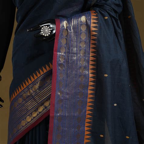 Black Thread Buti Cotton Kanchipuram Saree with Border