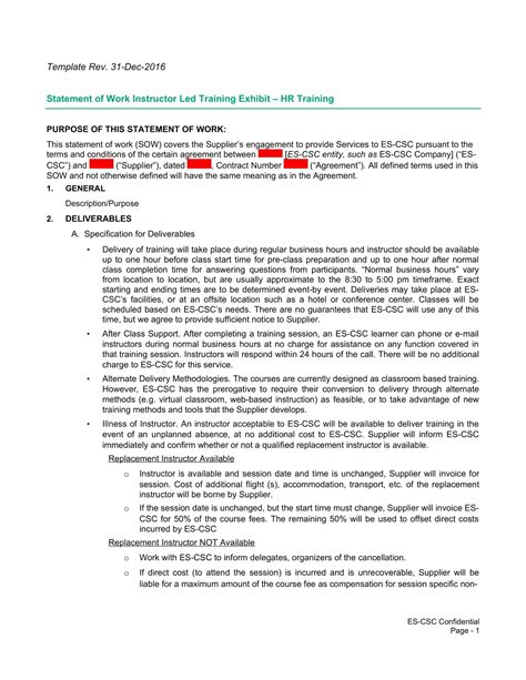 Image result for Statement of Work It Example