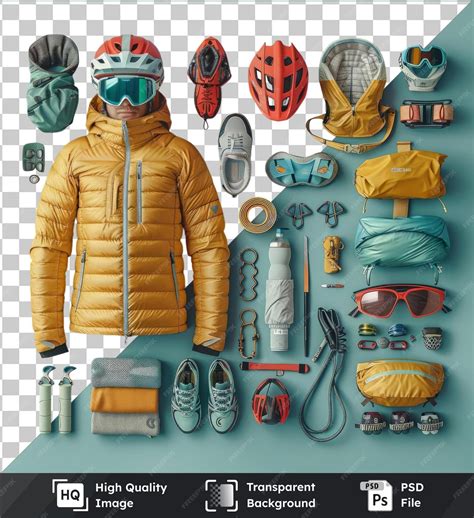 Transparent object mountain biking gear set displayed on a blue table ...