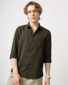 British Club Men Self Design Casual Green Shirt - Buy British Club Men ...
