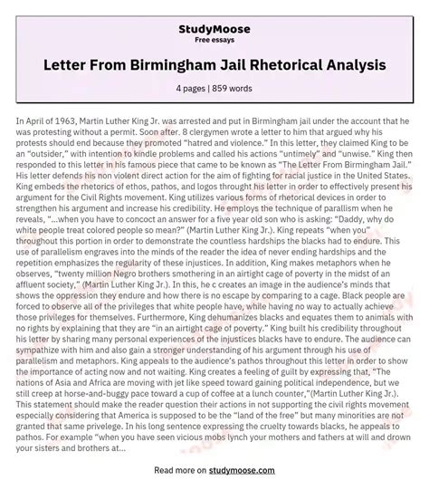 Letter From Birmingham Jail Rhetorical Analysis Free Essay Example