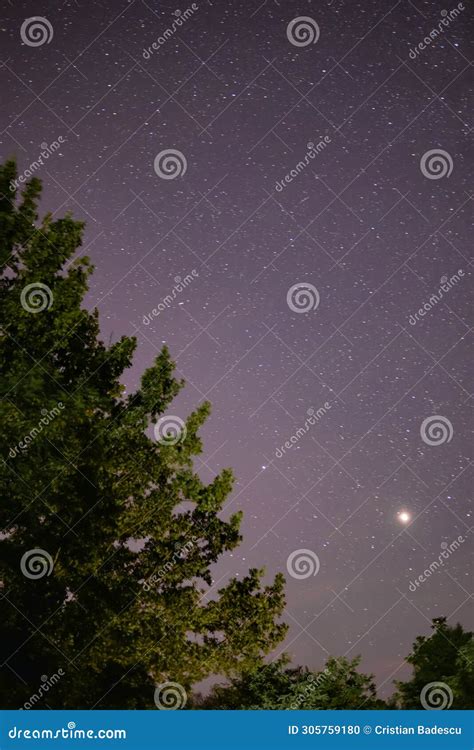 Planets Jupiter And Saturn With Its Satellites On Summer Night Sky Of ...