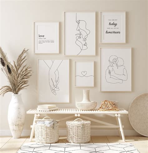 Set of 6 Couple One Line Drawing Wall Art + 1 Bonus Print for Free - Etsy