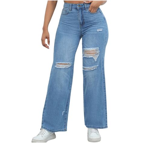 ABATAB Women's Jeans Boyfriend Stretchy Ripped Distressed Denim Pants ...