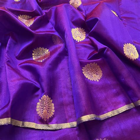 Violet dual tone chanderi silk saree with mor-motifs all over – Roots ...