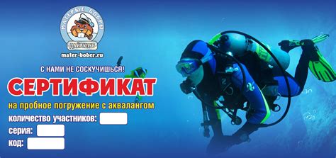 Подарочные сертификаты на дайвинг | МАТЕРЫЕ БОБРЫ® дайвинг клуб