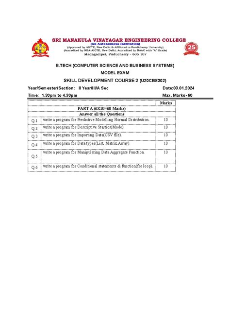 R programming QP - B (COMPUTER SCIENCE AND BUSINESS SYSTEMS) MODEL EXAM ...