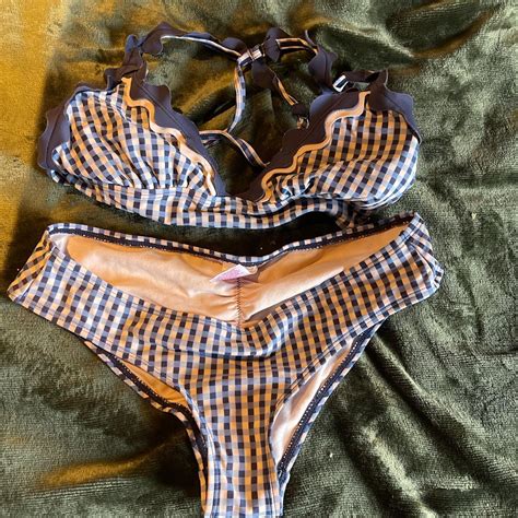 Target gingham bathing suit Size small Light pink... - Depop