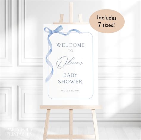 Editable Blue Bow Baby Shower Welcome Sign Template, Instant Boy Baby ...