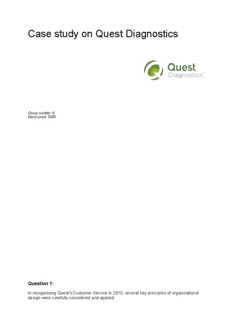 Case Study: Organizational Design Strategies at Quest Diagnostics ...