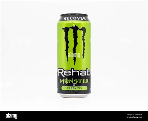 Monster Energy Rehab Green Tea beverage can. The flavor tastes sweet ...