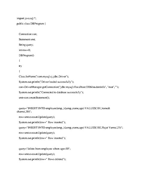 Static Query Program - import java.*; public class DBProgram ...