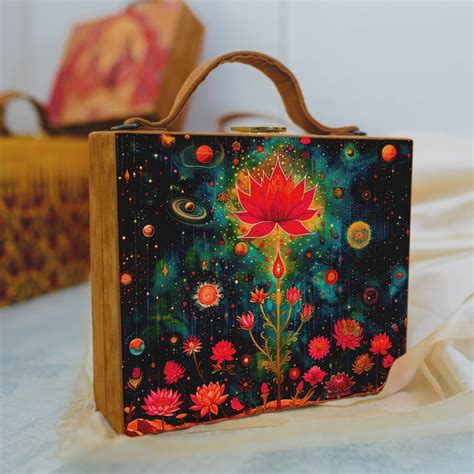 Lotus Printed Suitcase Style Clutch - Artklim