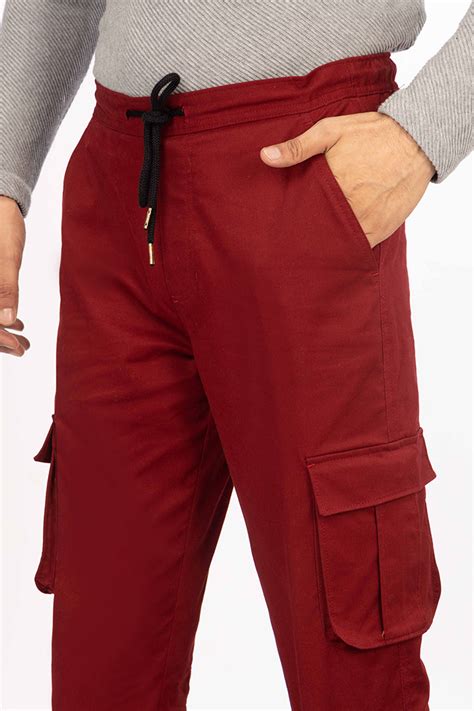 Buy Cherry Red Stretch Cargo Pants For Men Online