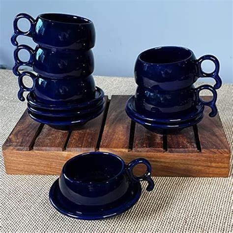 Buy ExclusiveLane Studio Pottery Ceramic Cups & Saucer Set of 6 (110 ML ...