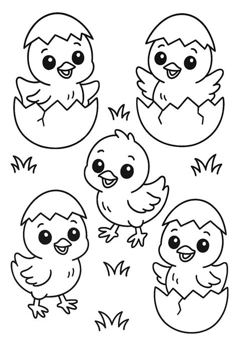Baby Chicks Coloring Page – Hatching Eggs With Big Eyes | Cute A4 Printable for Kids, PDF & JPEG ...