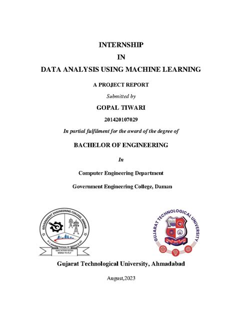 Internship Project Report: Data Analysis Using ML - BE Comp Engg (2023 ...